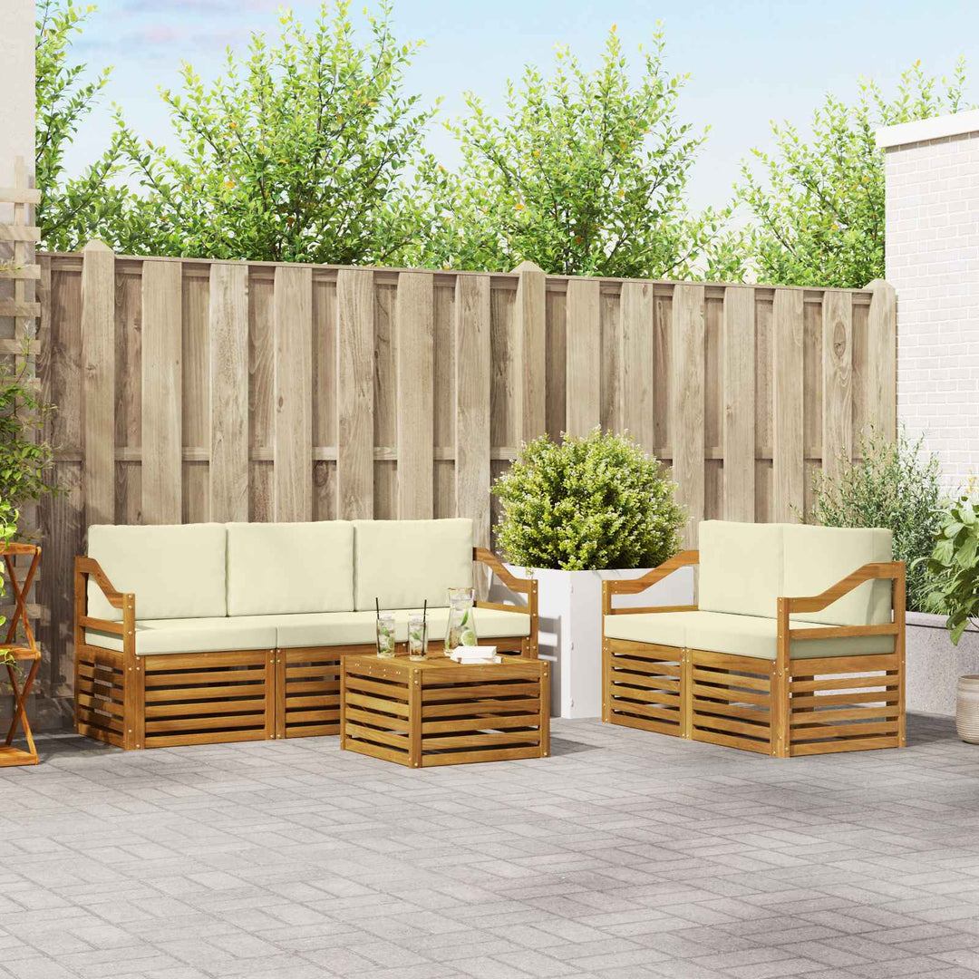 Sofasæt med pude 6 pcs Naturlig og Fløde Massivt Akacietræ