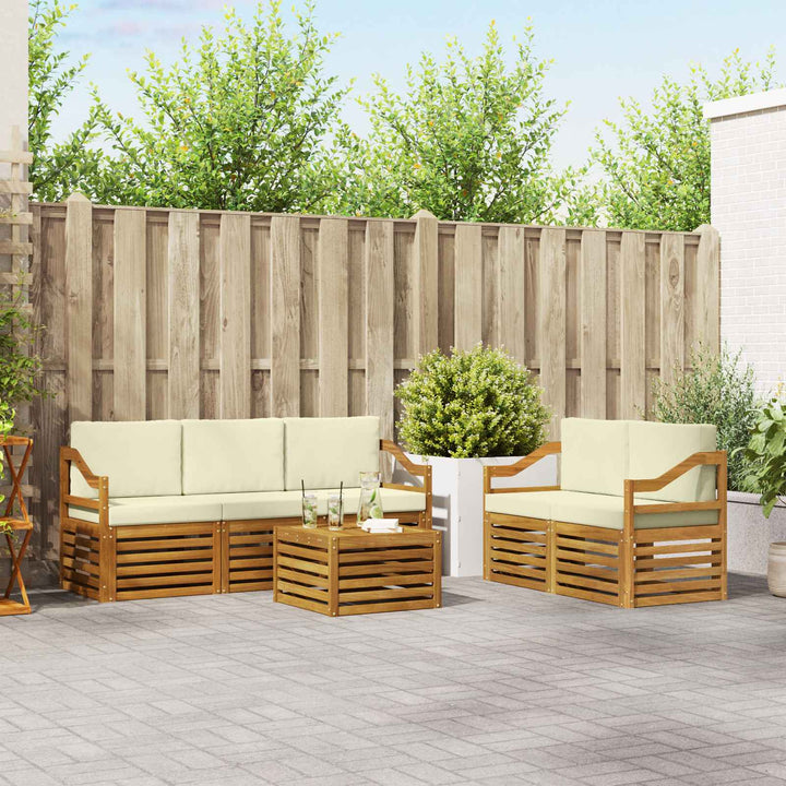Sofasæt med pude 6 pcs Naturlig og Fløde Massivt Akacietræ