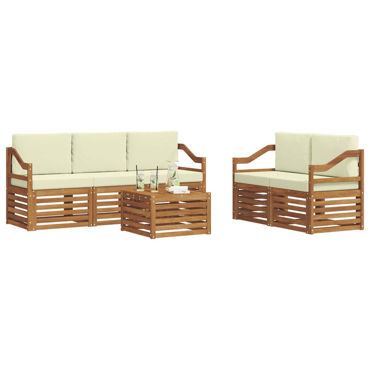 Sofasæt med pude 6 pcs Naturlig og Fløde Massivt Akacietræ