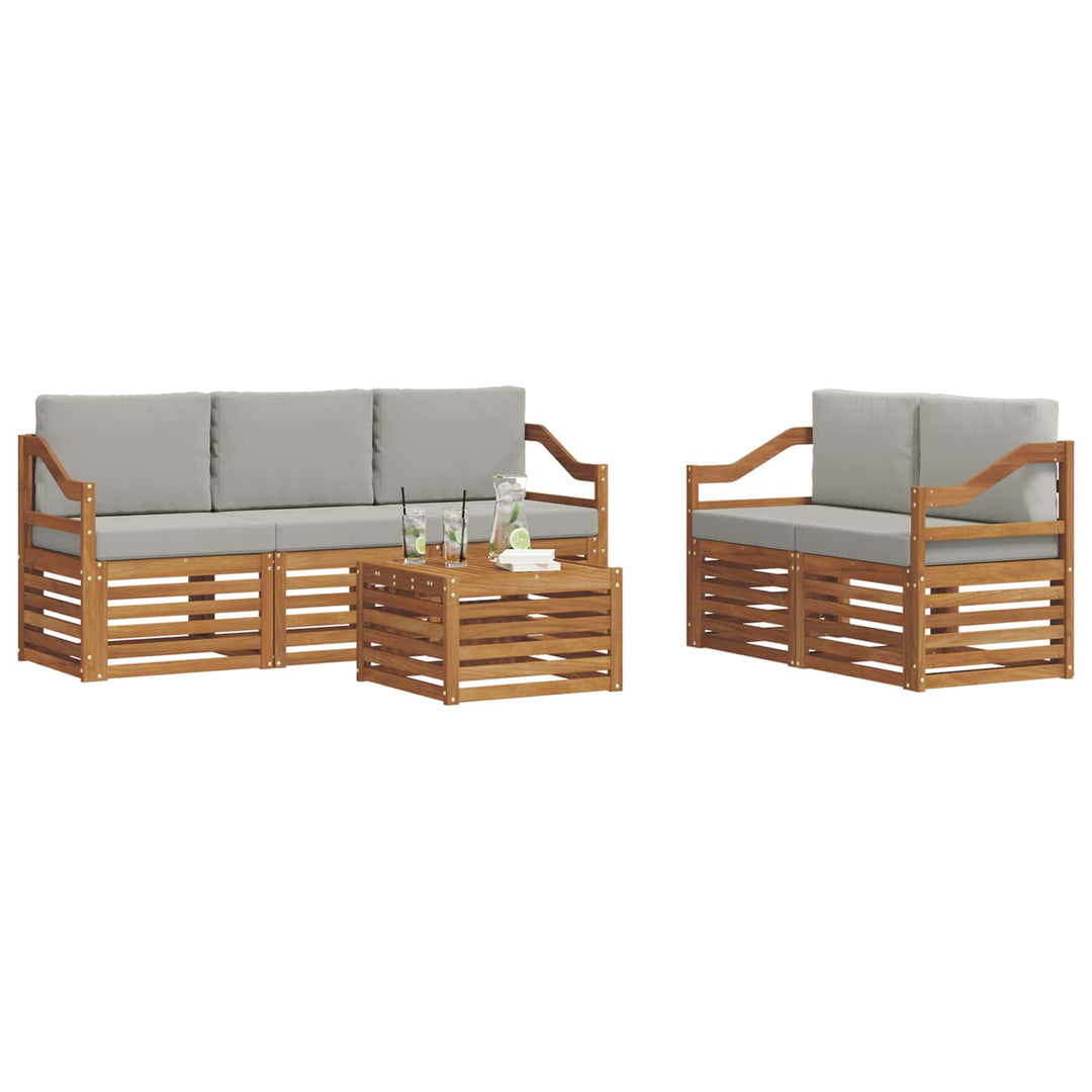Sofasæt med pude 6 pcs Naturlig og Lys Grå Massivt Akacietræ