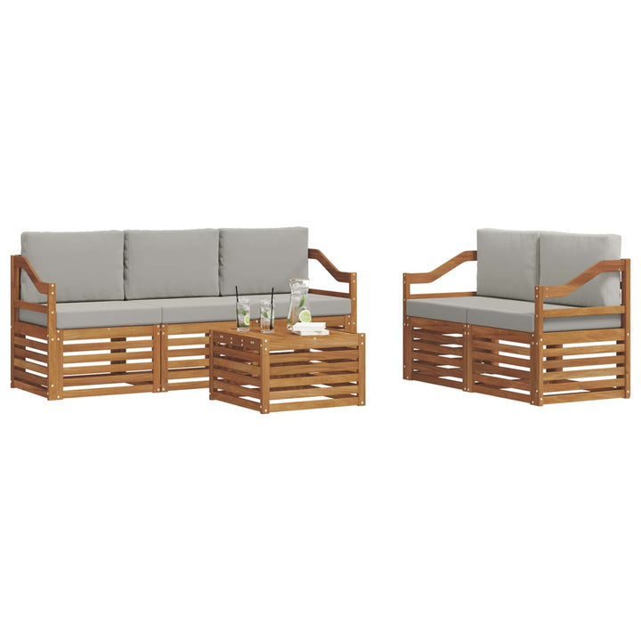 Sofasæt med pude 6 pcs Naturlig og Lys Grå Massivt Akacietræ