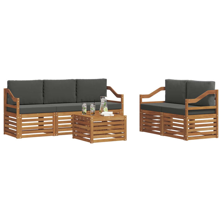 Sofasæt med pude 6 pcs Naturlig og Antracit Massivt Akacietræ