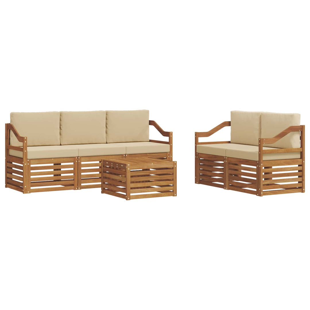 Sofasæt med pude 6 pcs Naturlig og Beige Massivt Akacietræ