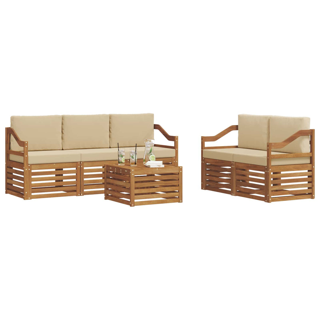 Sofasæt med pude 6 pcs Naturlig og Beige Massivt Akacietræ