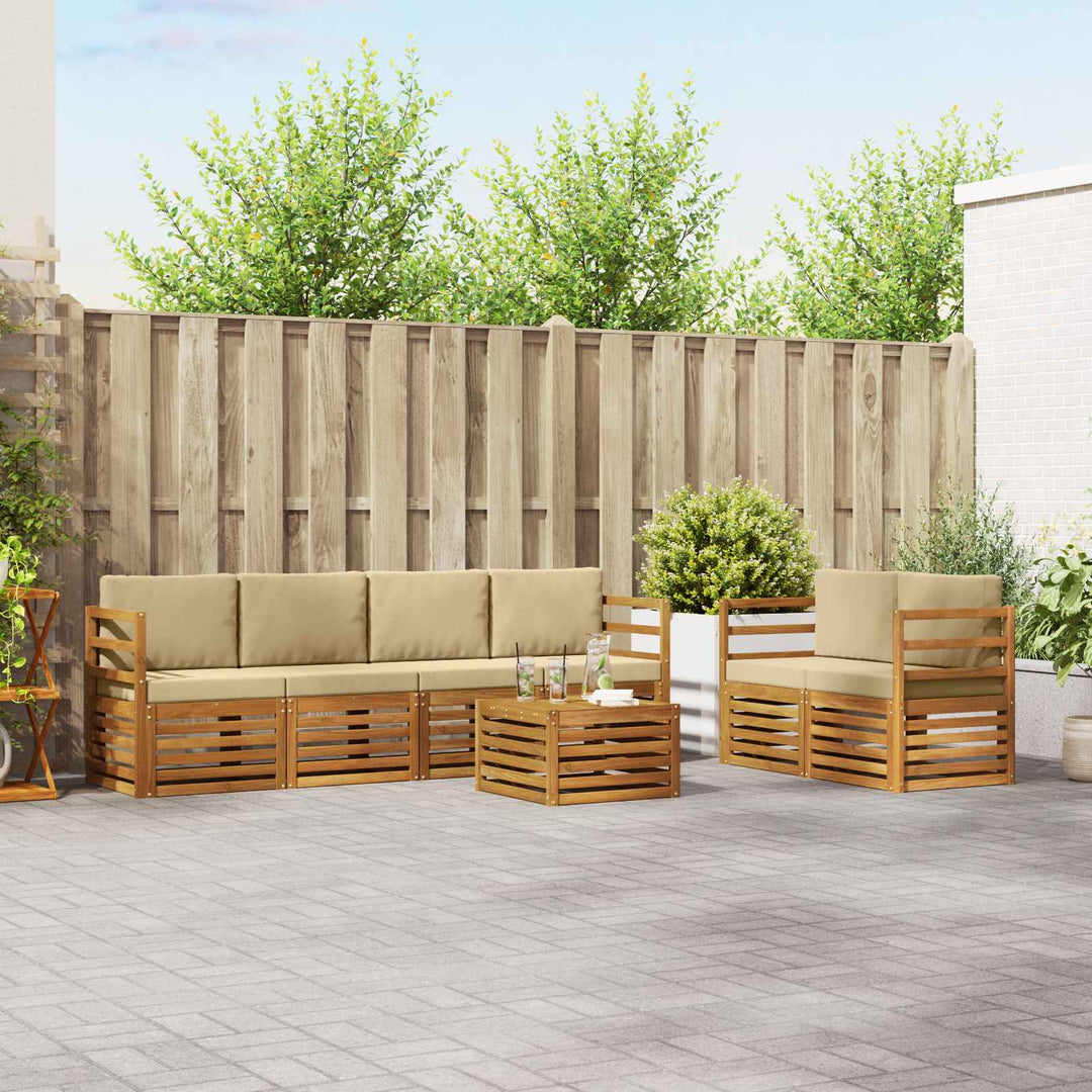 Udendørs sofagruppe 7 pcs Naturlig og Beige Massivt Akacietræ