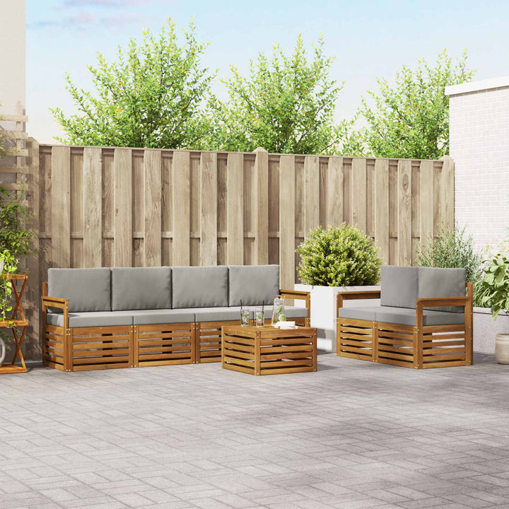 Udendørs sofagruppe 7 pcs Naturlig og Lys Grå Massivt Akacietræ