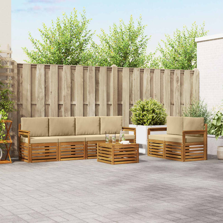 Udendørs sofagruppe 7 pcs Naturlig og Beige Massivt Akacietræ