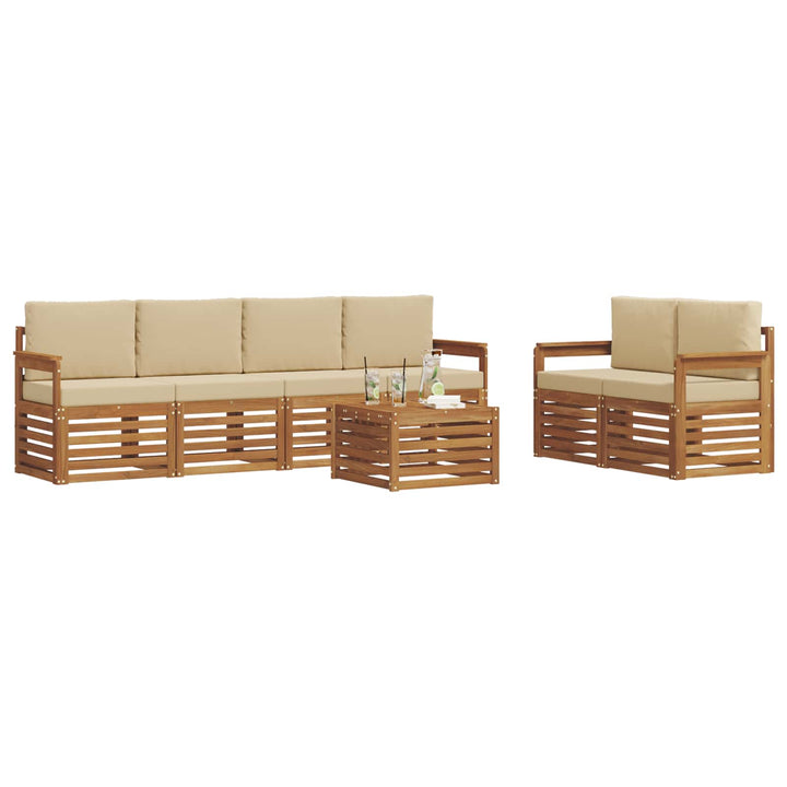 Udendørs sofagruppe 7 pcs Naturlig og Beige Massivt Akacietræ