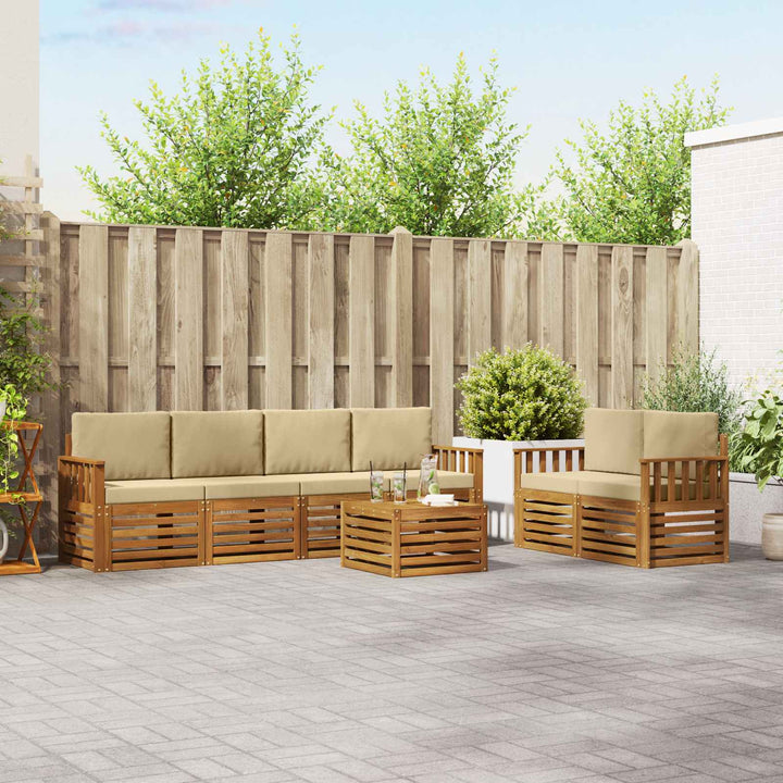 Udendørs sofagruppe 7 pcs Naturlig og Beige Massivt Akacietræ