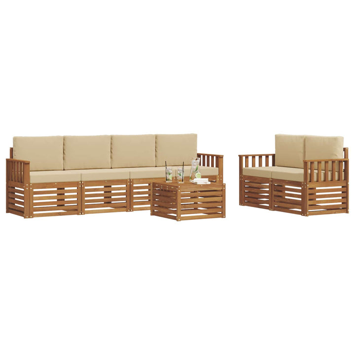 Udendørs sofagruppe 7 pcs Naturlig og Beige Massivt Akacietræ