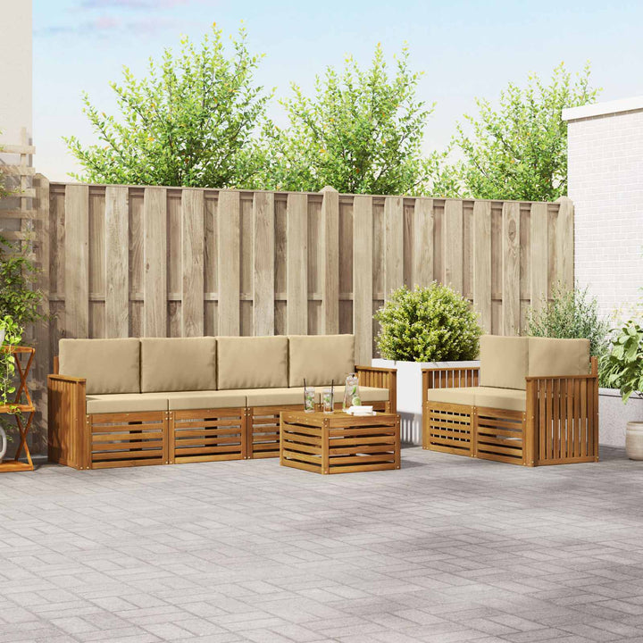 Udendørs sofagruppe 7 pcs Naturlig og Beige Massivt Akacietræ
