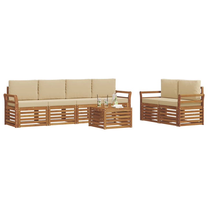 Udendørs sofagruppe 7 pcs Naturlig og Beige Massivt Akacietræ