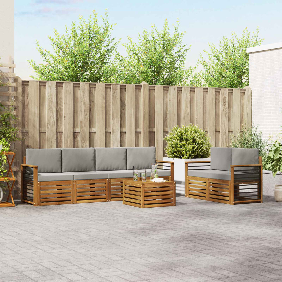Udendørs sofagruppe 7 pcs Naturlig og Lys Grå Massivt Akacietræ