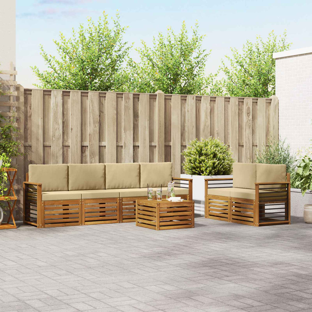 Udendørs sofagruppe 7 pcs Naturlig og Beige Massivt Akacietræ