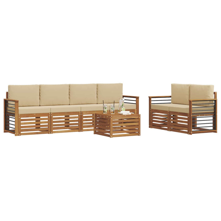 Udendørs sofagruppe 7 pcs Naturlig og Beige Massivt Akacietræ