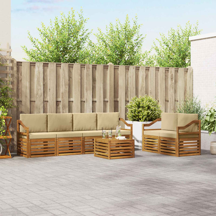 Udendørs sofagruppe 7 pcs Naturlig og Beige Massivt Akacietræ