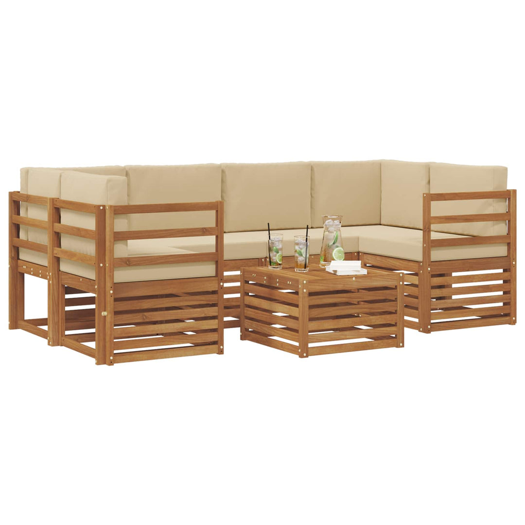 Udendørs sofagruppe 7 pcs Naturlig og Beige Massivt Akacietræ