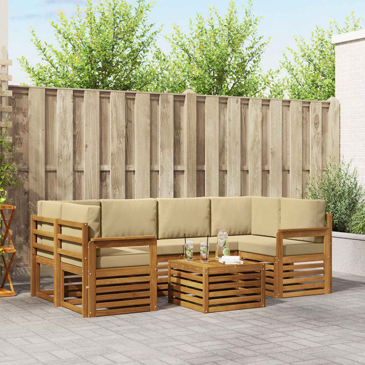 Udendørs sofagruppe 7 pcs Naturlig og Beige Massivt Akacietræ