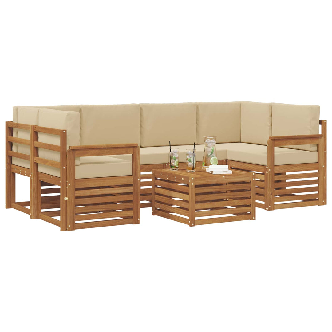 Udendørs sofagruppe 7 pcs Naturlig og Beige Massivt Akacietræ