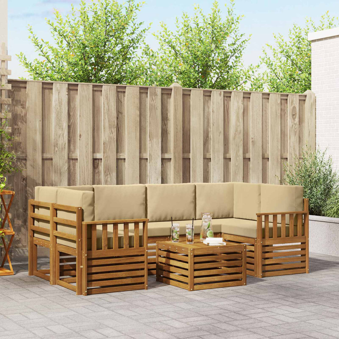 Udendørs sofagruppe 7 pcs Naturlig og Beige Massivt Akacietræ