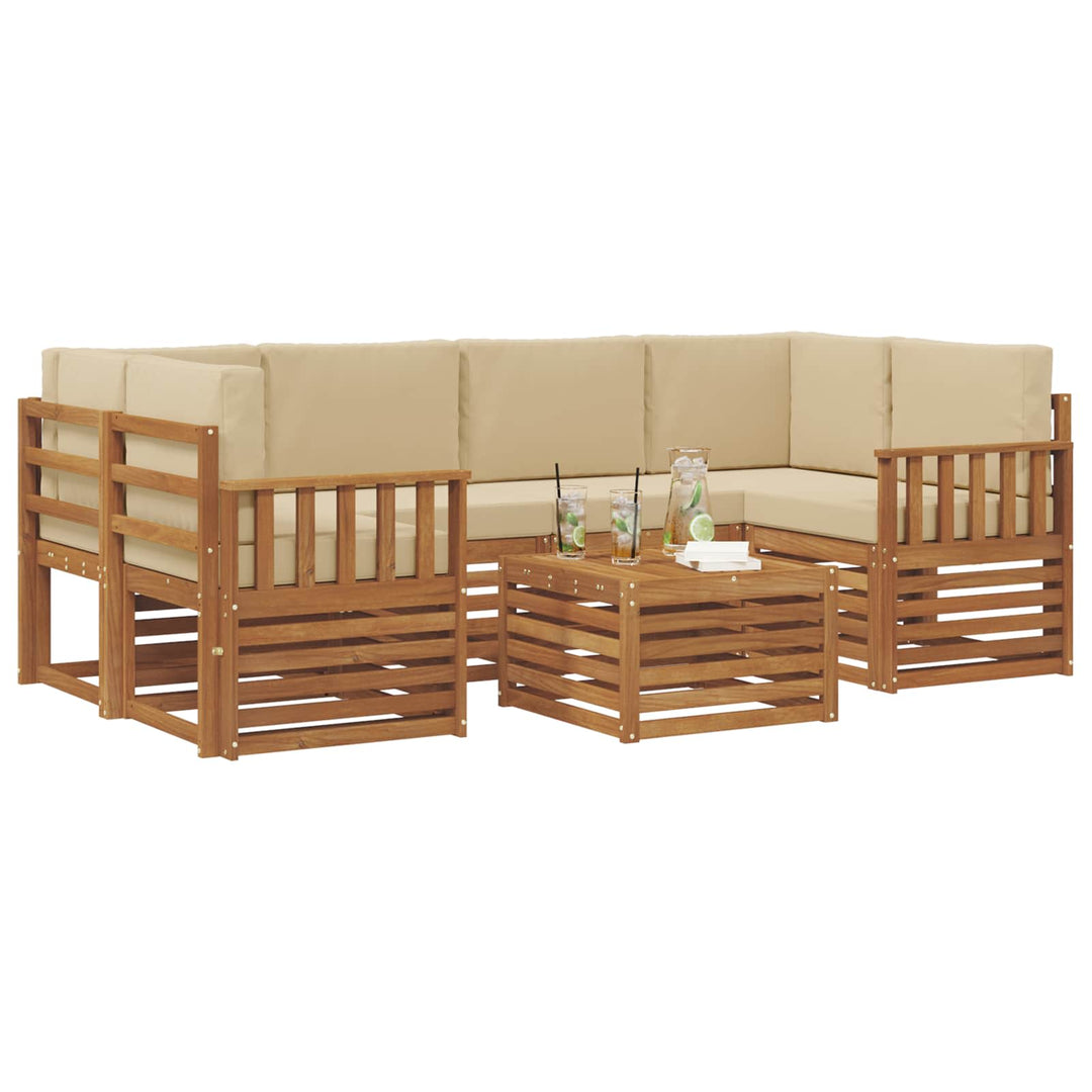 Udendørs sofagruppe 7 pcs Naturlig og Beige Massivt Akacietræ