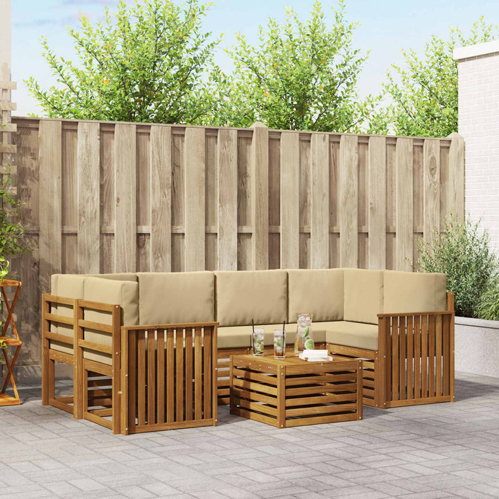 Udendørs sofagruppe 7 pcs Naturlig og Beige Massivt Akacietræ