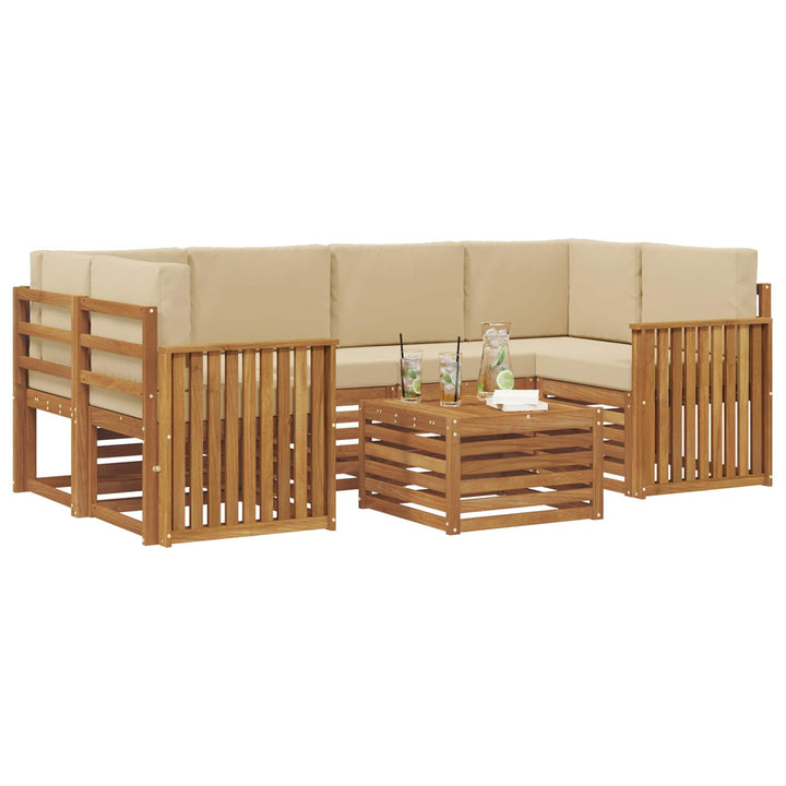 Udendørs sofagruppe 7 pcs Naturlig og Beige Massivt Akacietræ