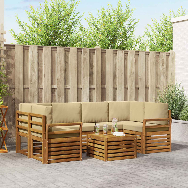 Udendørs sofagruppe 7 pcs Naturlig og Beige Massivt Akacietræ
