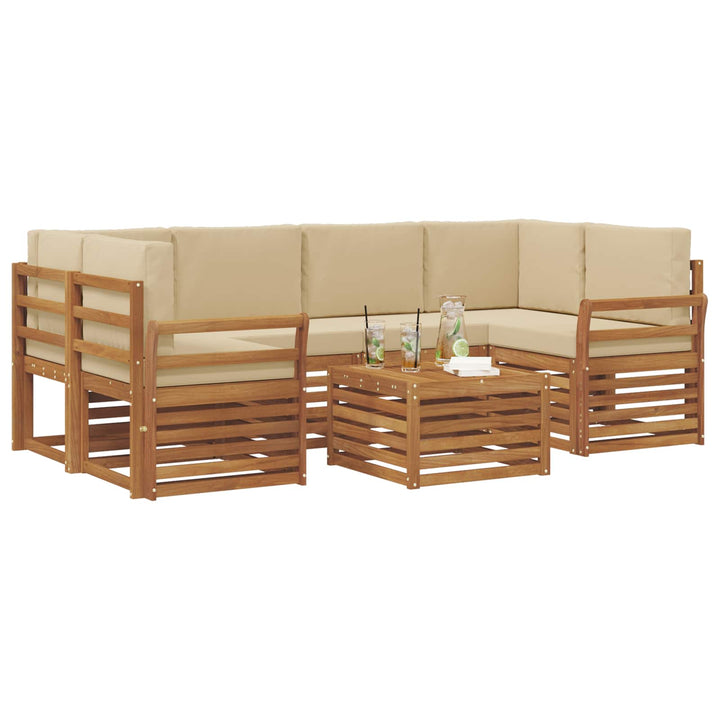Udendørs sofagruppe 7 pcs Naturlig og Beige Massivt Akacietræ