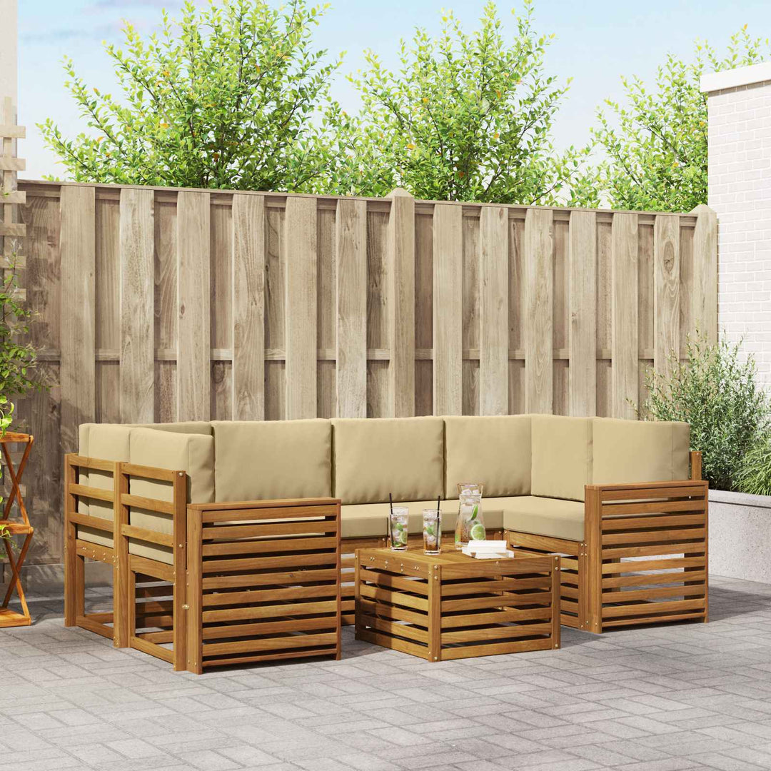 Udendørs sofagruppe 7 pcs Naturlig og Beige Massivt Akacietræ
