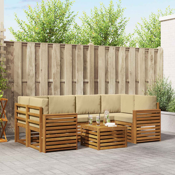 Udendørs sofagruppe 7 pcs Naturlig og Beige Massivt Akacietræ