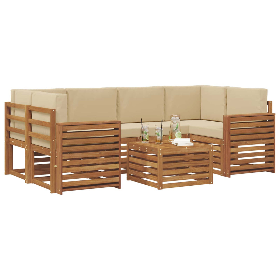 Udendørs sofagruppe 7 pcs Naturlig og Beige Massivt Akacietræ