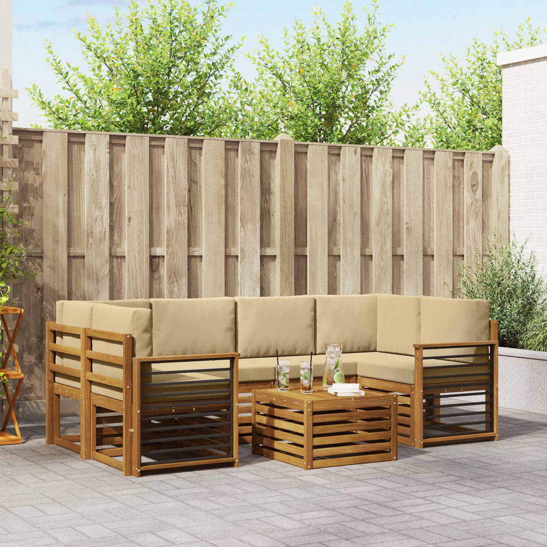 Udendørs sofagruppe 7 pcs Naturlig og Beige Massivt Akacietræ