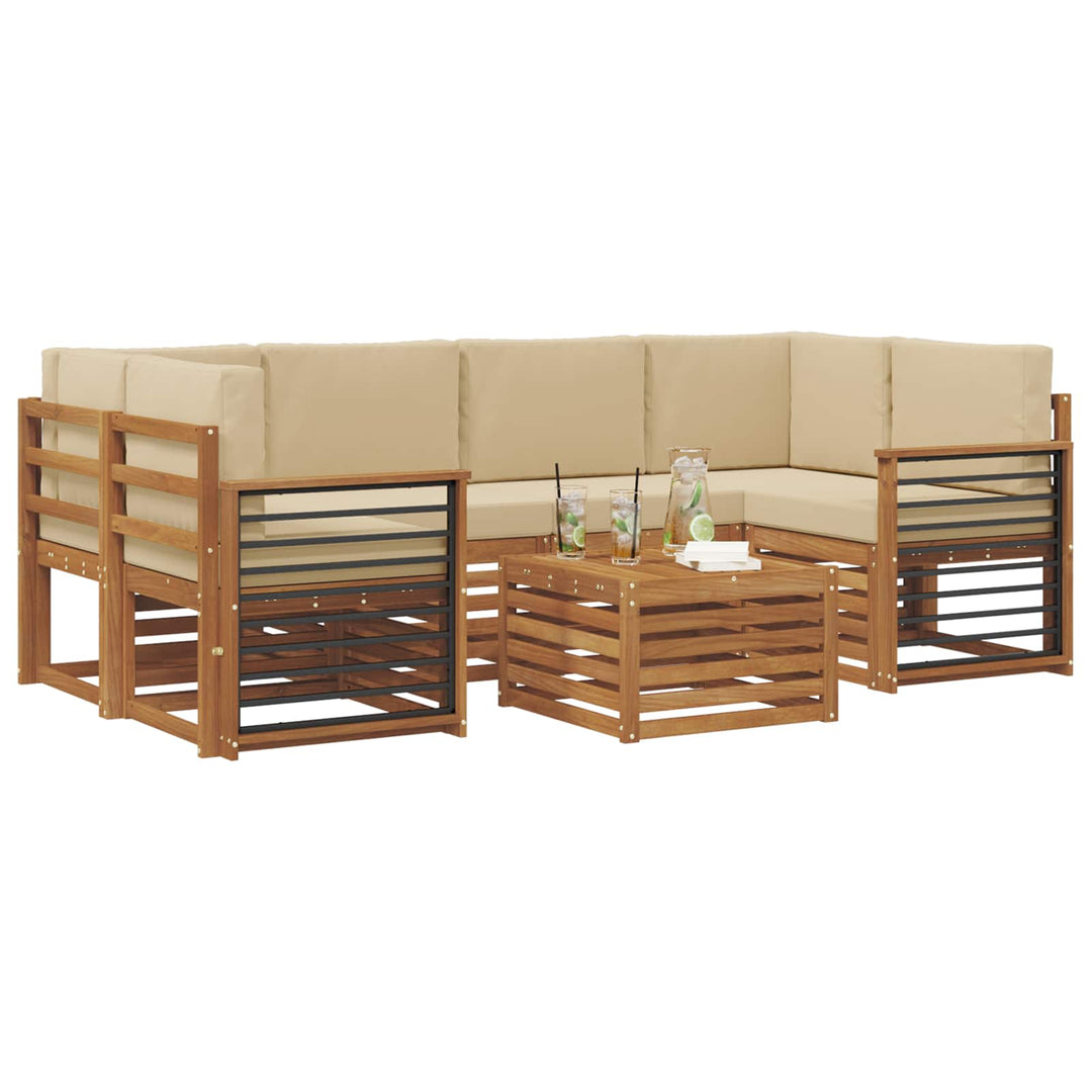 Udendørs sofagruppe 7 pcs Naturlig og Beige Massivt Akacietræ