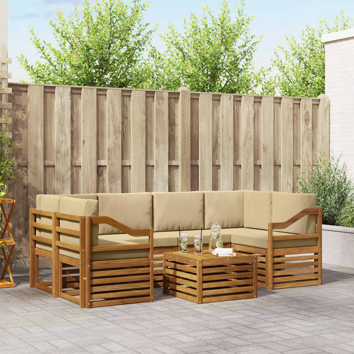 Udendørs sofagruppe 7 pcs Naturlig og Beige Massivt Akacietræ
