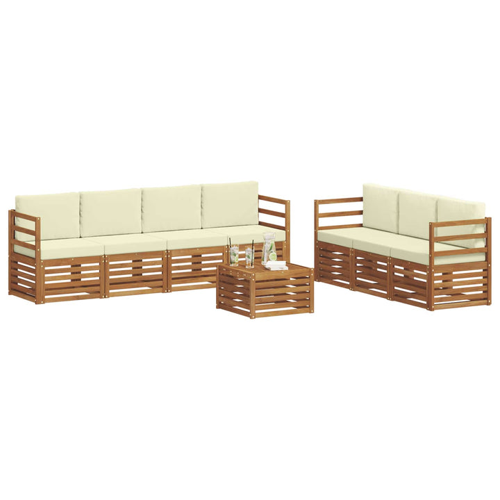 Sofasæt med pude 8 pcs Naturlig og Fløde Massivt Akacietræ