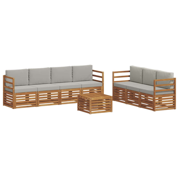 Sofasæt med pude 8 pcs Naturlig og Lys Grå Massivt Akacietræ