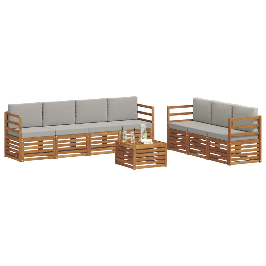 Sofasæt med pude 8 pcs Naturlig og Lys Grå Massivt Akacietræ