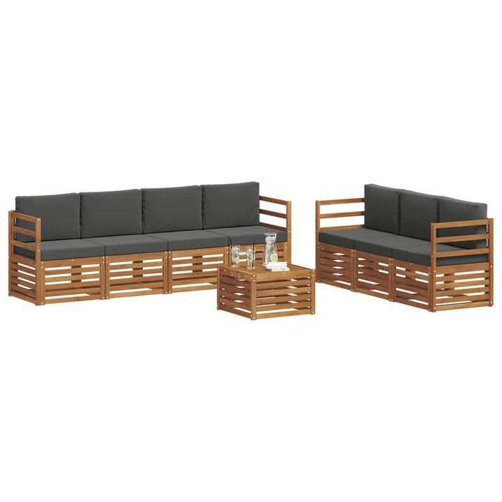 Sofasæt med pude 8 pcs Naturlig og Antracit Massivt Akacietræ
