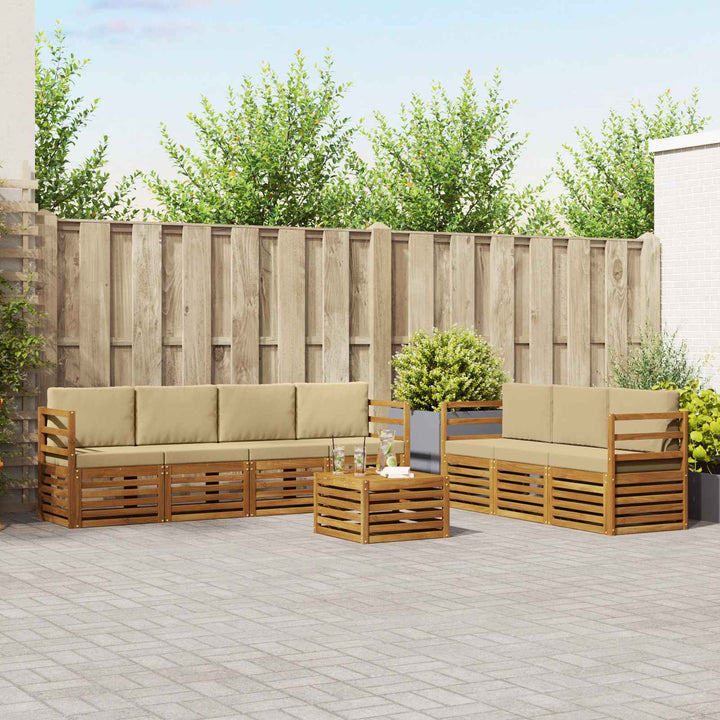 Sofasæt med pude 8 pcs Naturlig og Beige Massivt Akacietræ