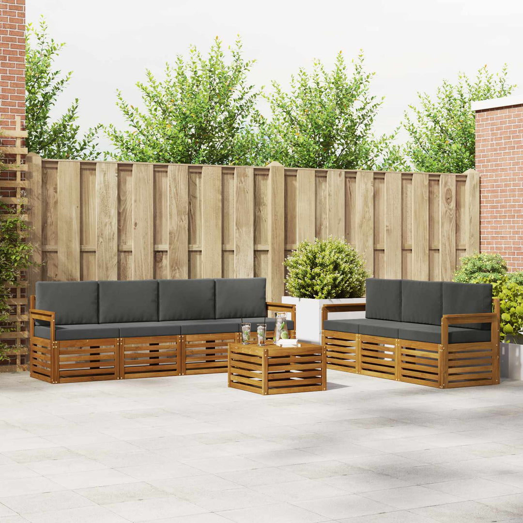 Sofasæt med pude 8 pcs Naturlig og Antracit Massivt Akacietræ