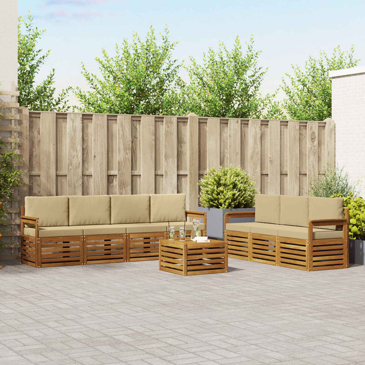 Sofasæt med pude 8 pcs Naturlig og Beige Massivt Akacietræ