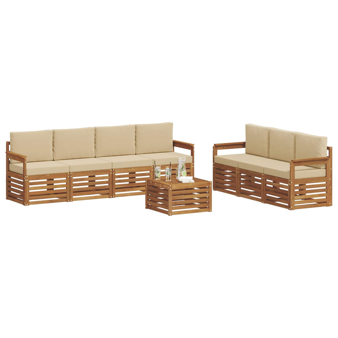 Sofasæt med pude 8 pcs Naturlig og Beige Massivt Akacietræ