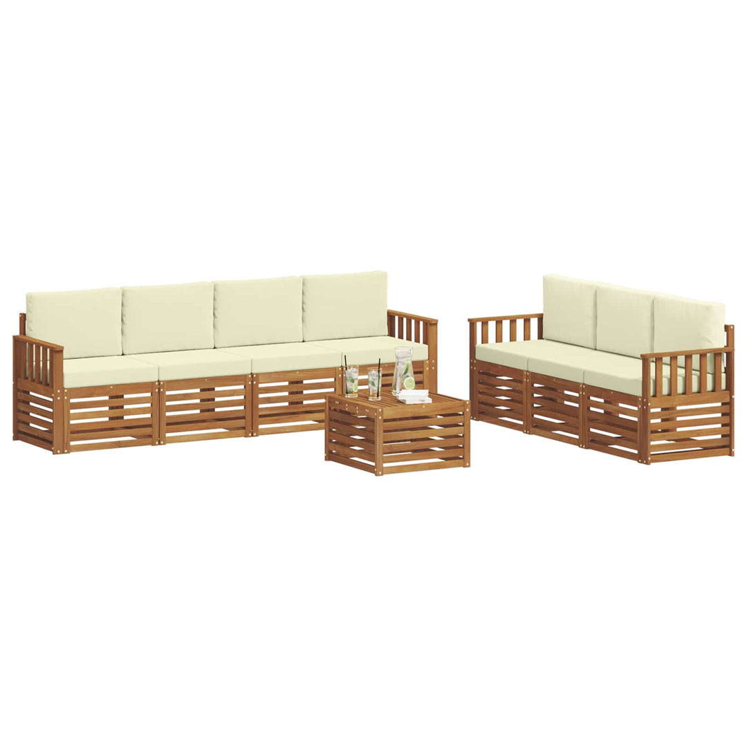 Sofasæt med pude 8 pcs Naturlig og Fløde Massivt Akacietræ