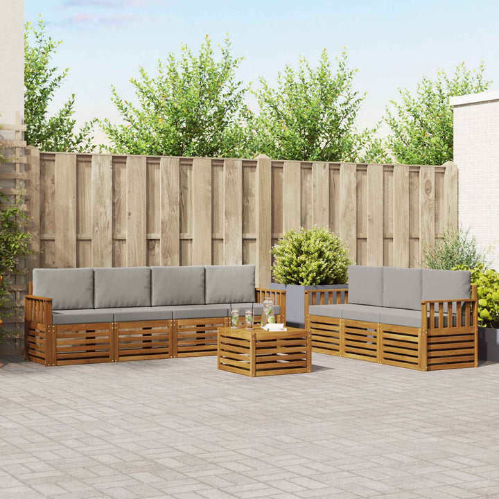 Sofasæt med pude 8 pcs Naturlig og Lys Grå Massivt Akacietræ