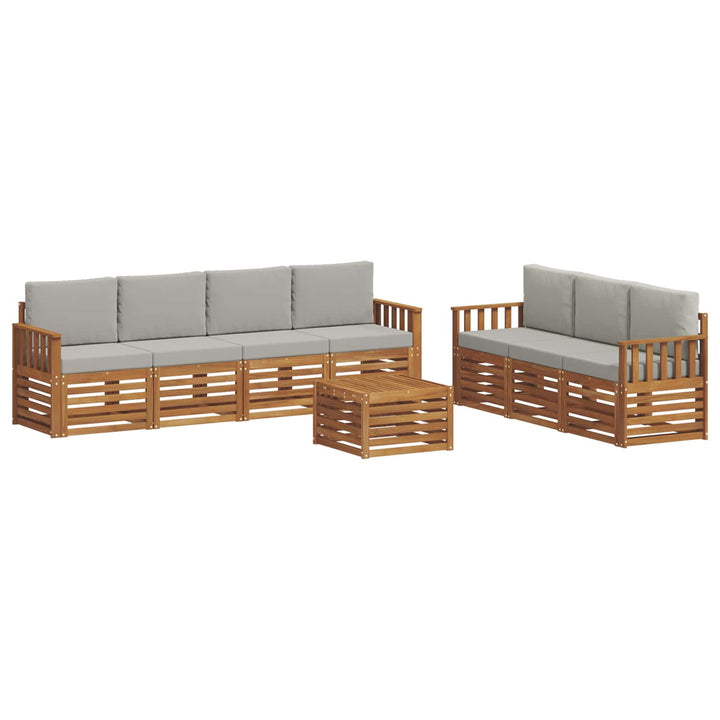 Sofasæt med pude 8 pcs Naturlig og Lys Grå Massivt Akacietræ
