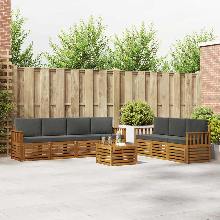 Sofasæt med pude 8 pcs Naturlig og Antracit Massivt Akacietræ