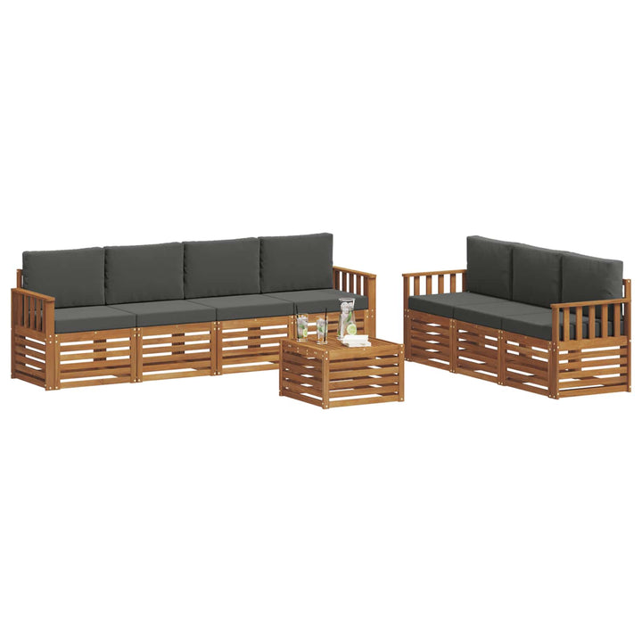 Sofasæt med pude 8 pcs Naturlig og Antracit Massivt Akacietræ