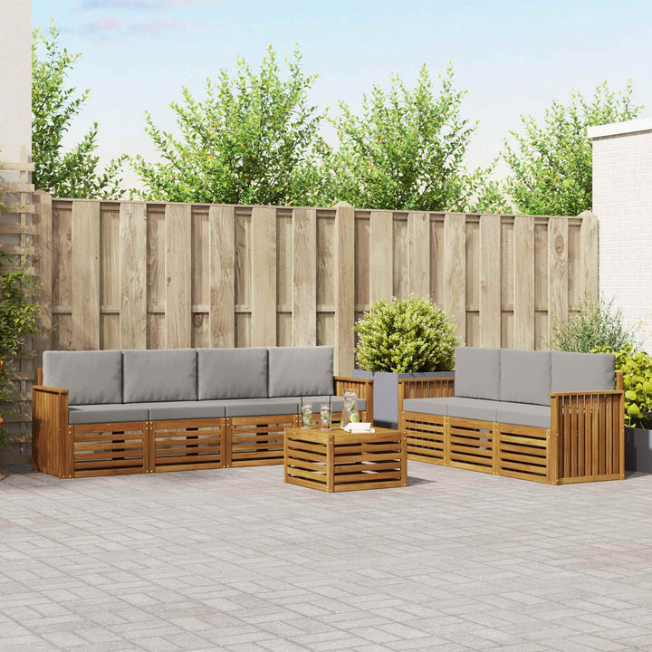 Sofasæt med pude 8 pcs Naturlig og Lys Grå Massivt Akacietræ