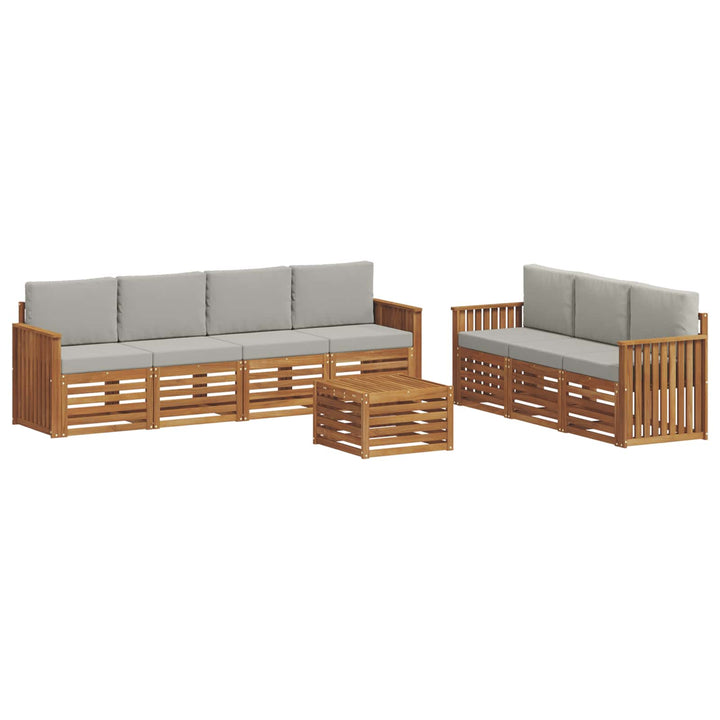 Sofasæt med pude 8 pcs Naturlig og Lys Grå Massivt Akacietræ